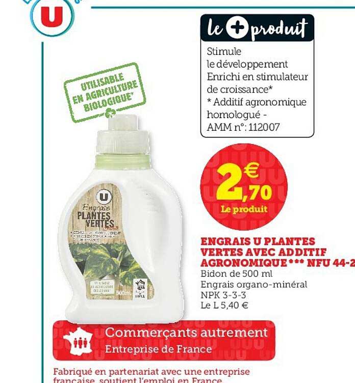 engrais u plantes vertes avec additif agronomique