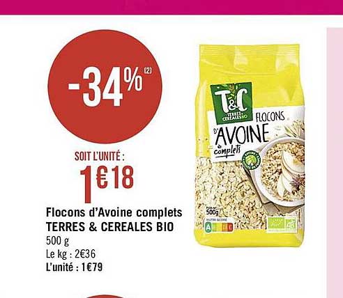 flocons d'avoine complets terres & céréales bio