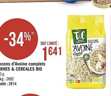 flocons d'avoine complets terres & céréales bio