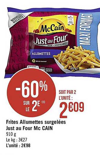 frites allumettes surgelées just au four mc cain