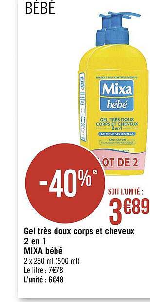 gel très doux corps et cheveux 2 en 1 mixa bébé