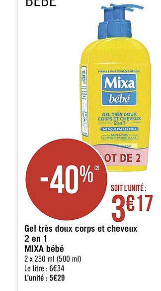 gel très doux corps et cheveux 2 en 1 mixa bébé