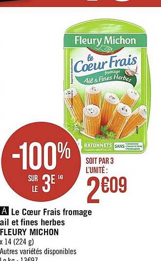 le cœur frais fromage ail et fines herbes fleury michon