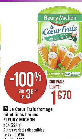 le cœur frais fromage ail et fines herbes fleury michon