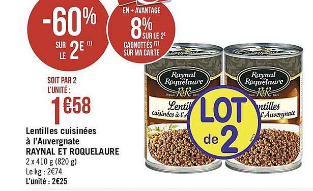 Lentilles Cuisinées à L'auvergnate Raynal Et Roquelaure