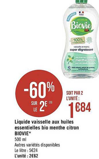 liquide vaisselle aux huiles essentielles bio menthe citron biovie