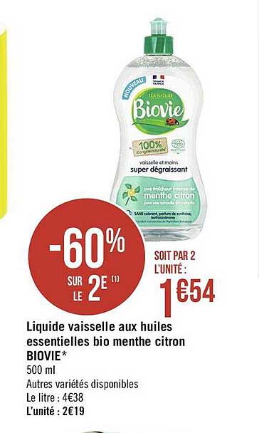 liquide vaisselle aux huiles essentielles bio menthe citron biovie