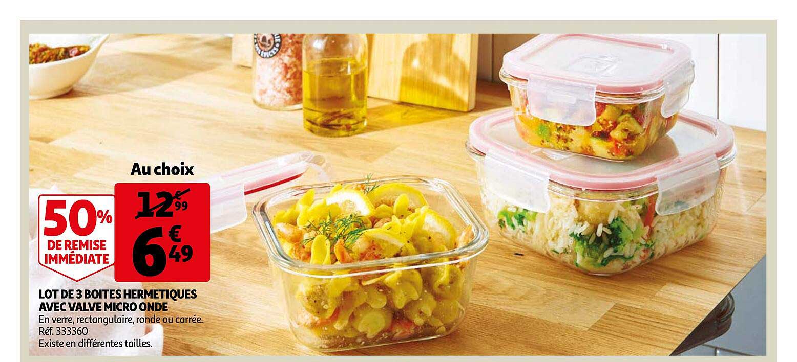 lot de 3 boites hermétiques avec valve micro onde