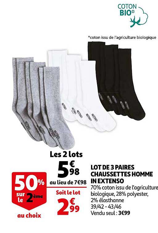 lot de 3 paires chaussettes homme in extenso