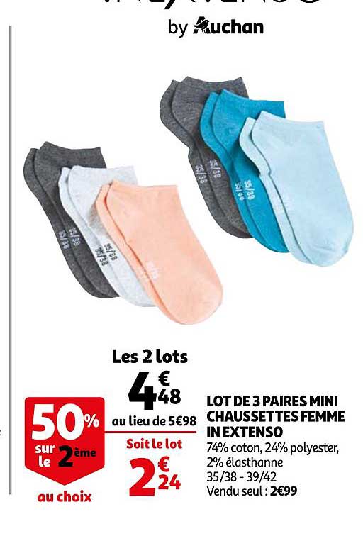 lot de 3 paires mini chaussettes femme in extenso