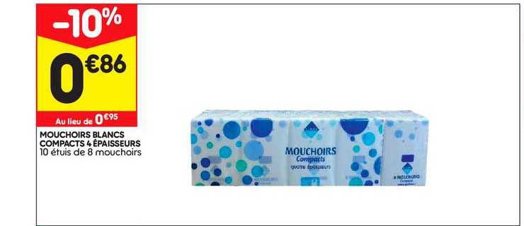 mouchoirs blancs compacts 4 épaisseurs