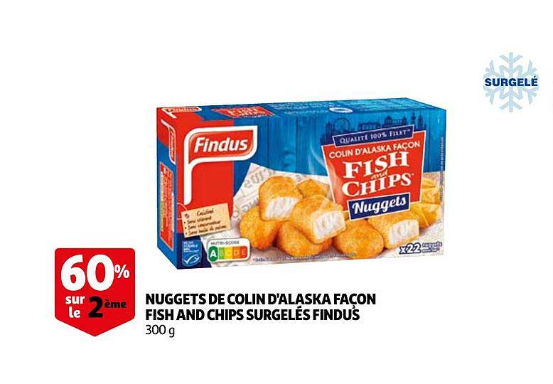nuggets de colin d'alaska façon fish and chips surgelés findus