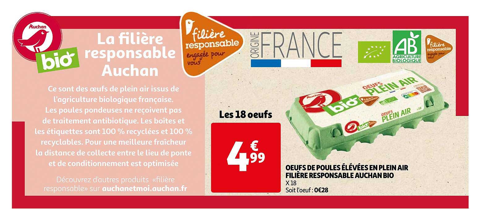 oeufs de poules élevées en plein air filière responsable auchan bio