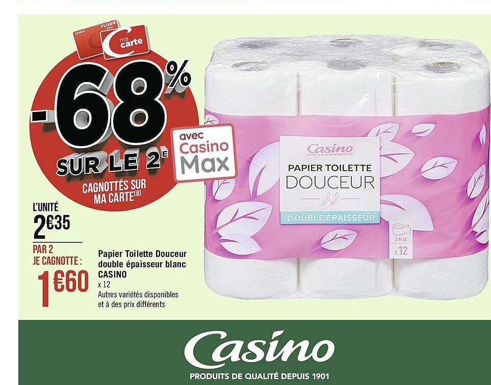 Papier Toilette Douceur Double épaisseur Blanc Casino
