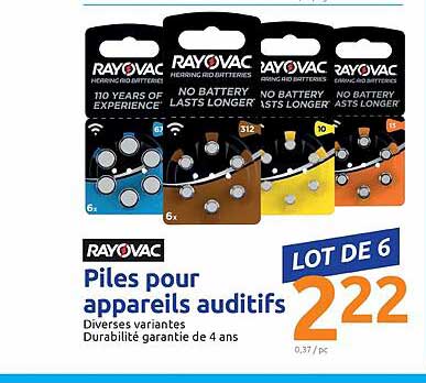 piles pour appareils auditifs rayovac