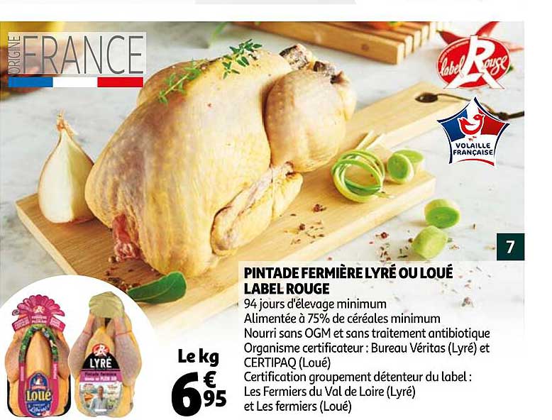 pintade fermière lyré ou loué label rouge