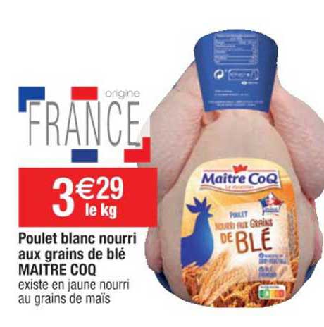 poulet blanc nourri aux graines de blé maître coq