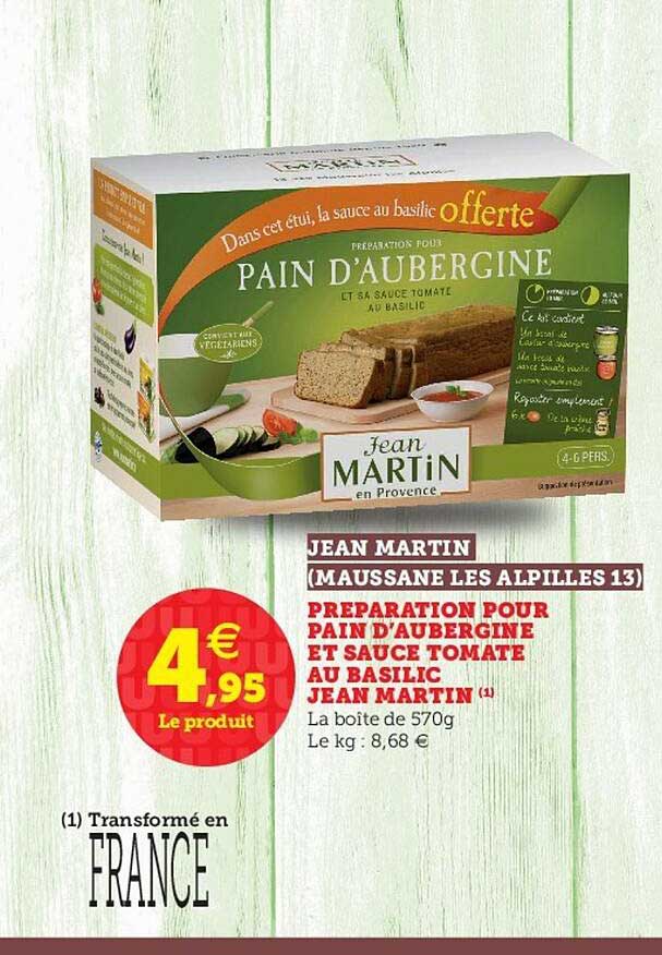 préparation pour pain d'aubergine et sauce tomate au basilic jean martin
