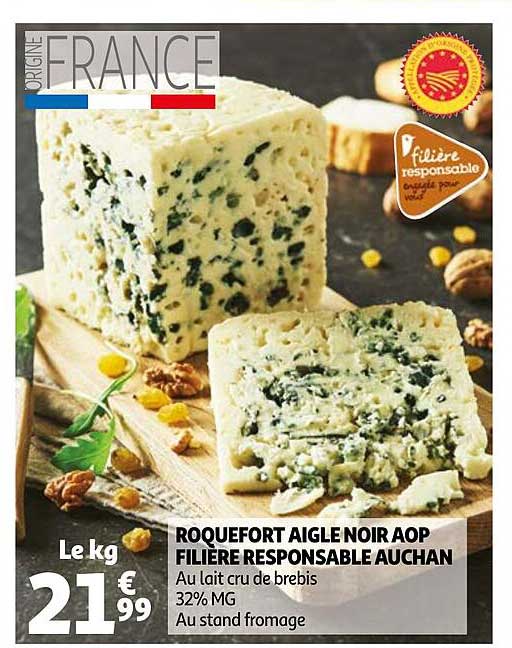 roquefort aigle noir aop filière responsable auchan