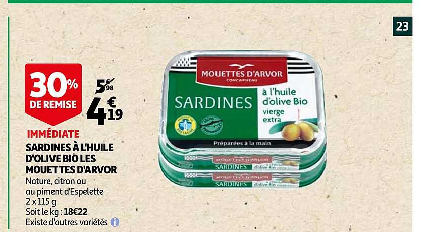 Sardines à L'huile D'olive Bio Les Mouettes D'arvor