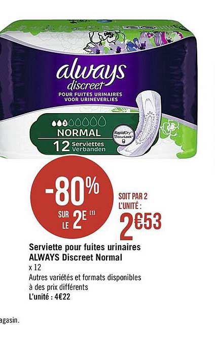serviette pour fuites urinaires always discreet normal