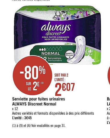 serviette pour fuites urinaires always discreet normal