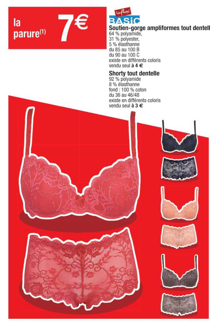 soutien-gorge ampliformes tout dentelle, shorty tout dentelle influx basic