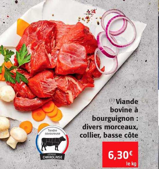 viande bovine à bourguignon : divers morceaux, collier, basse côte