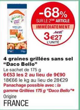 4 graines grillées sans  sel "daco bello"