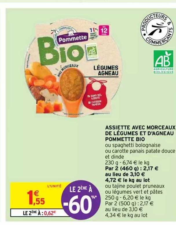 assiette avec morceaux de légumes et d'agneau pommette