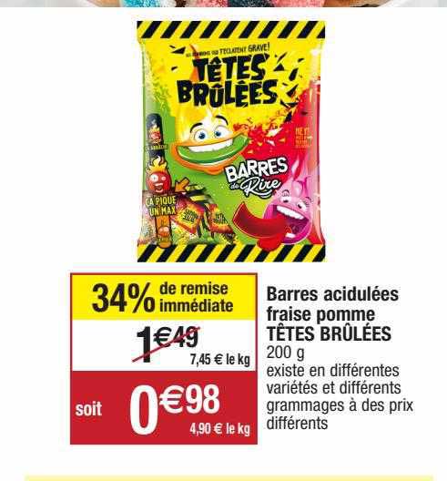 barres acidulées fraise pomme têtes brûlées