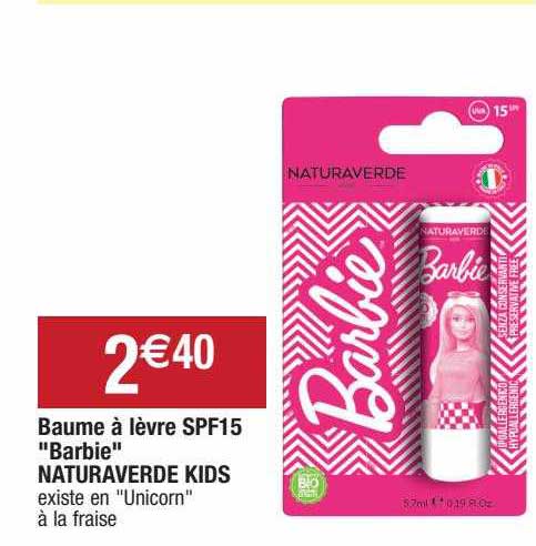 baume à lèvre spf15 "barbie" naturaverde kids