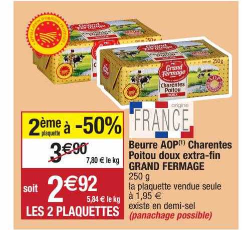 beurre aop charentes poitou doux extra-fin grand fermage