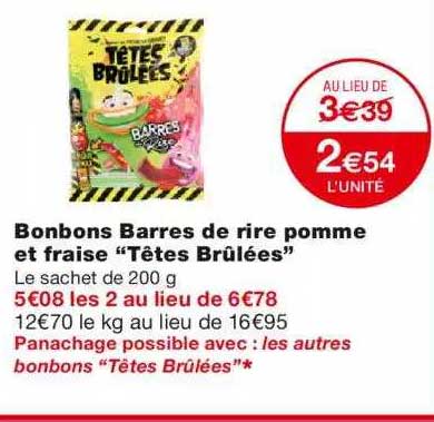 bonbons barres de rire pomme et fraise "têtes brûlées"