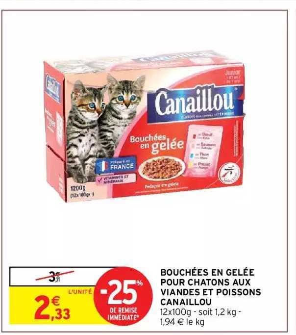 bouchées en gelée pour chatons aux viandes et poissons canaillou