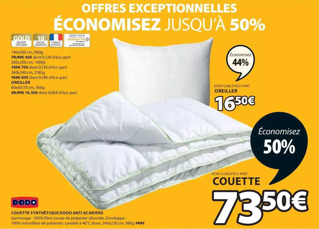 couette synthétique dodo anti acariens, oreiller