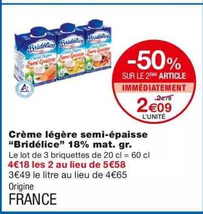 crème légère semi-épaisse "bridélice" 18% mat. gr.