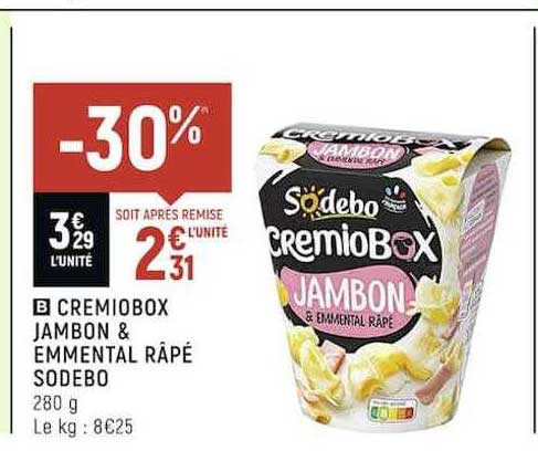 Cremiobox Jambon & Emmental Râpé Sodebo