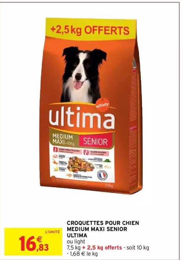 croquettes pour chien medium maxi senior ultima