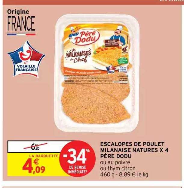 escalopes de poulet milanaise natures x4 père dodu