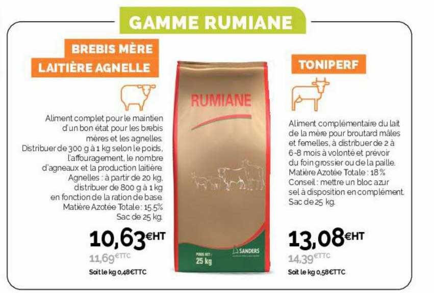 gamme rumiane : brebis mère laitière agnelle, toniperf