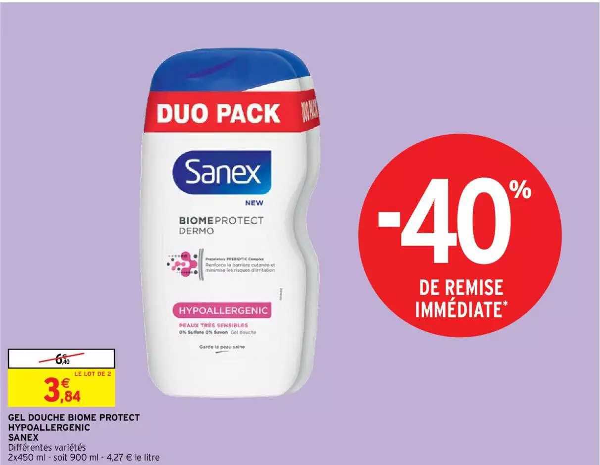 gel douche biome protect hypoallergénic sanex