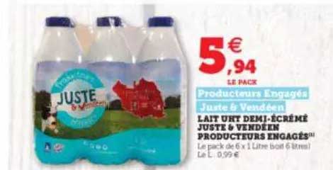 lait uht demi-écrémé juste & vendéen producteurs engagés