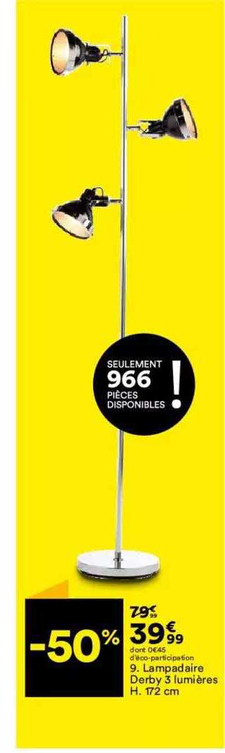 lampadaire derby 3 lumières h. 172 cm