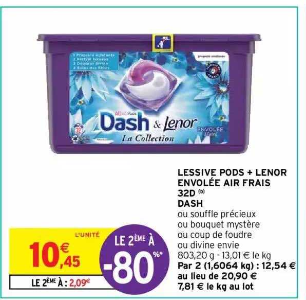 lessive pods + lenor envolée air frais 32d dash