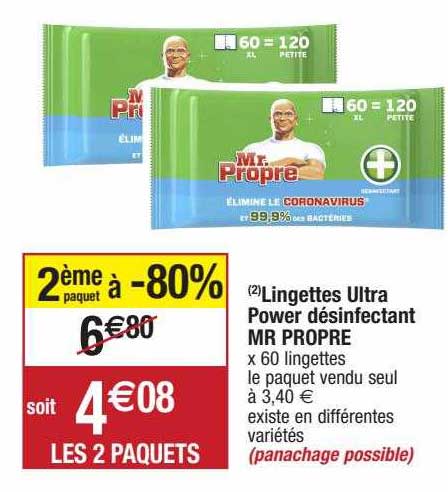lingettes ultra power désinfectant mr propre