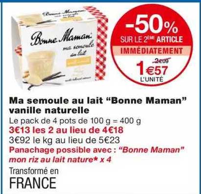 ma semoule au lait "bonne maman" vanille naturelle