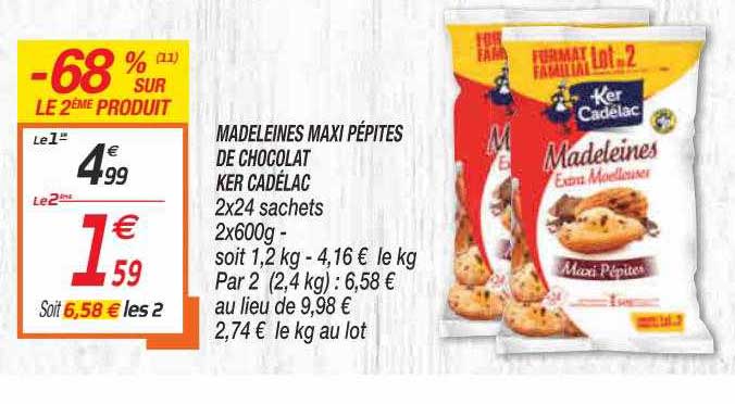 madeleines maxi pépites de chocolat ker cadélac