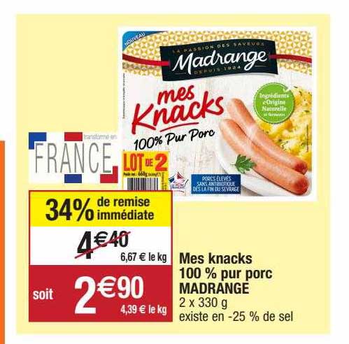 mes knacks 100% pur porc madrange