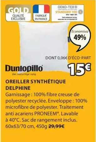 oreiller synthétique delphine dunlopillo